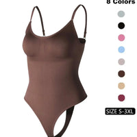 Women'S Solid Spaghetti Strap Adjustable Strap Backless Shapewear Bodysuit, Casual Comfy Seamless Tummy Control Butt Lifting Bodysuit for Daily Wear, Ladies Shapewear for All Seasons